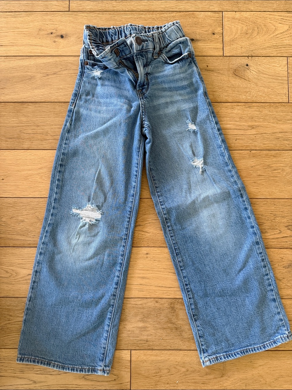 Girls high rise wide leg medium wash jeans